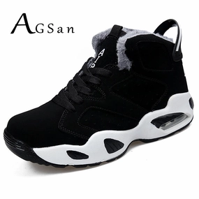 AGSan men boots couple men's winter warm snow boots mens fur plush high top ankle boots sneakers work shoes men botas lace up Rampage Boots