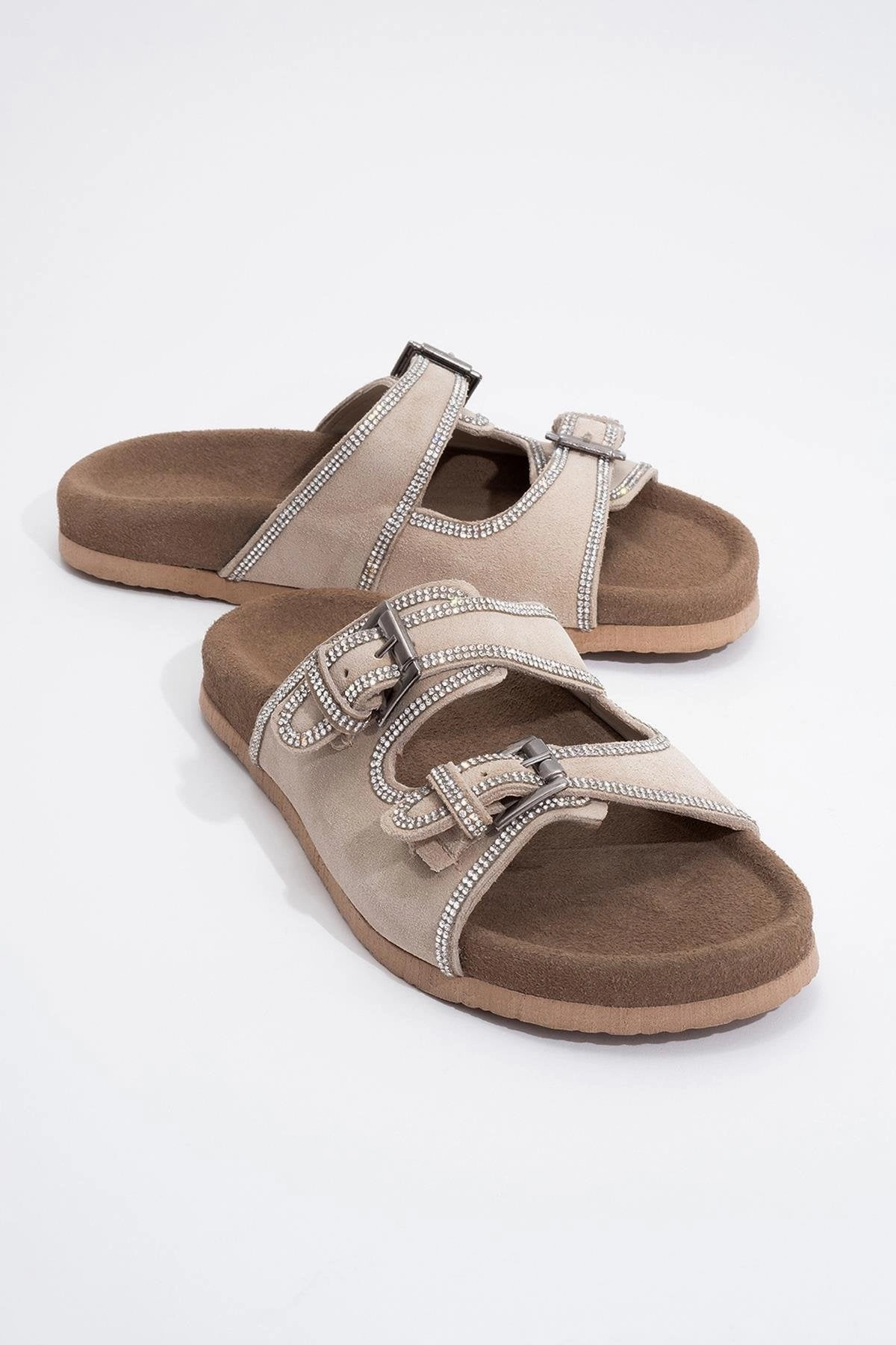 Allen Rhinestone Leather Slide Sandal (Women) Sandals South Rooms