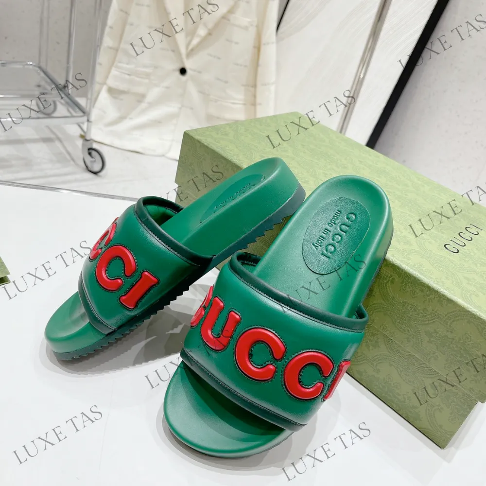 Sandals In Exuma Green Leather Slide Sandal Designer Slides & Sandals for Men