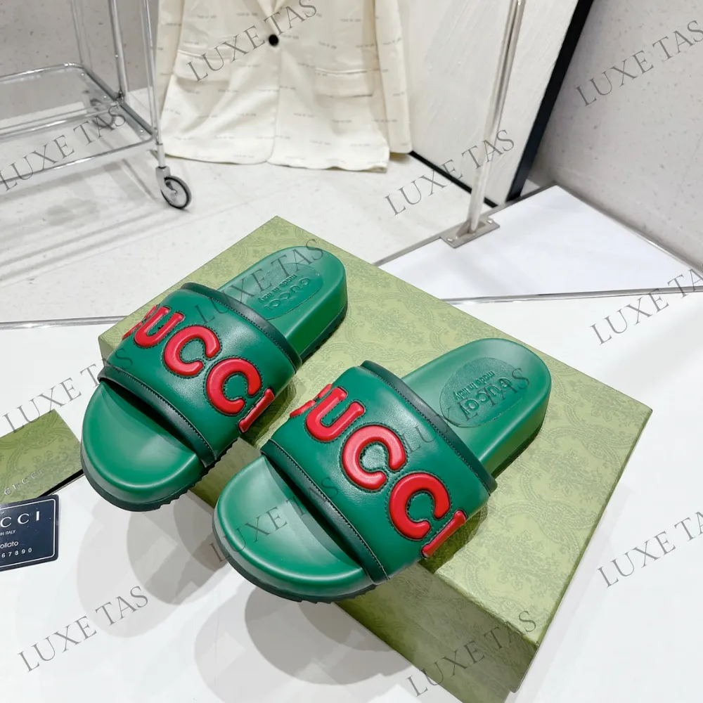 Wooden Japanese Sandals Green Leather Slide Sandal Designer Slides & Sandals for Men
