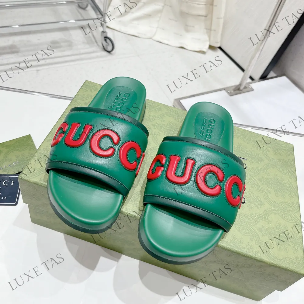 Sandals International Green Leather Slide Sandal Designer Slides & Sandals for Men