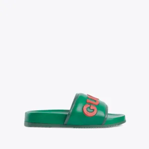 Green Leather Slide Sandal Designer Slides & Sandals for Men Sandals Membership Levels