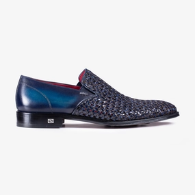 Men's Navy Blue Woven Leather Loafer Best Venetian Loafers