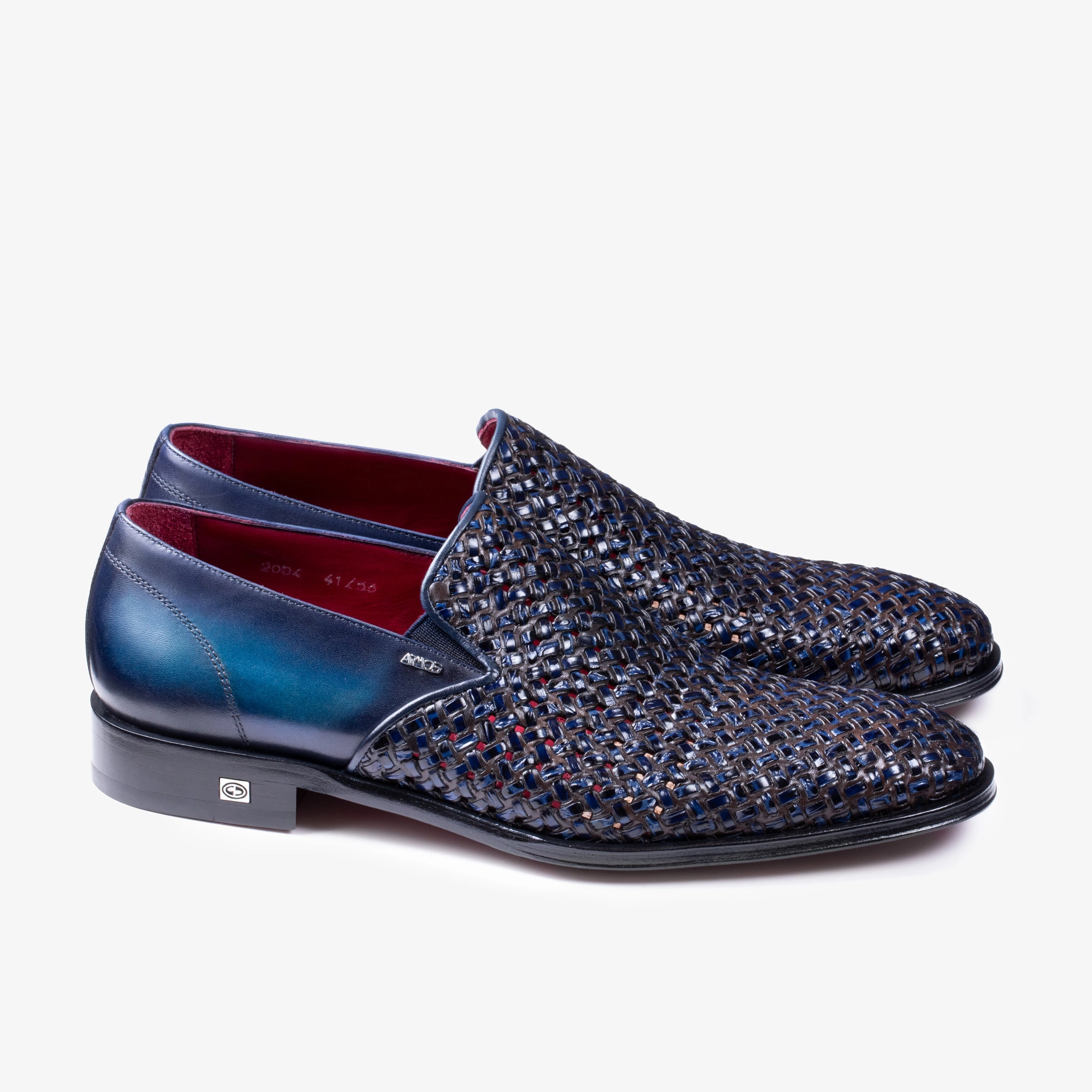 Horsebit Loafers Suede Men's Navy Blue Woven Leather Loafer