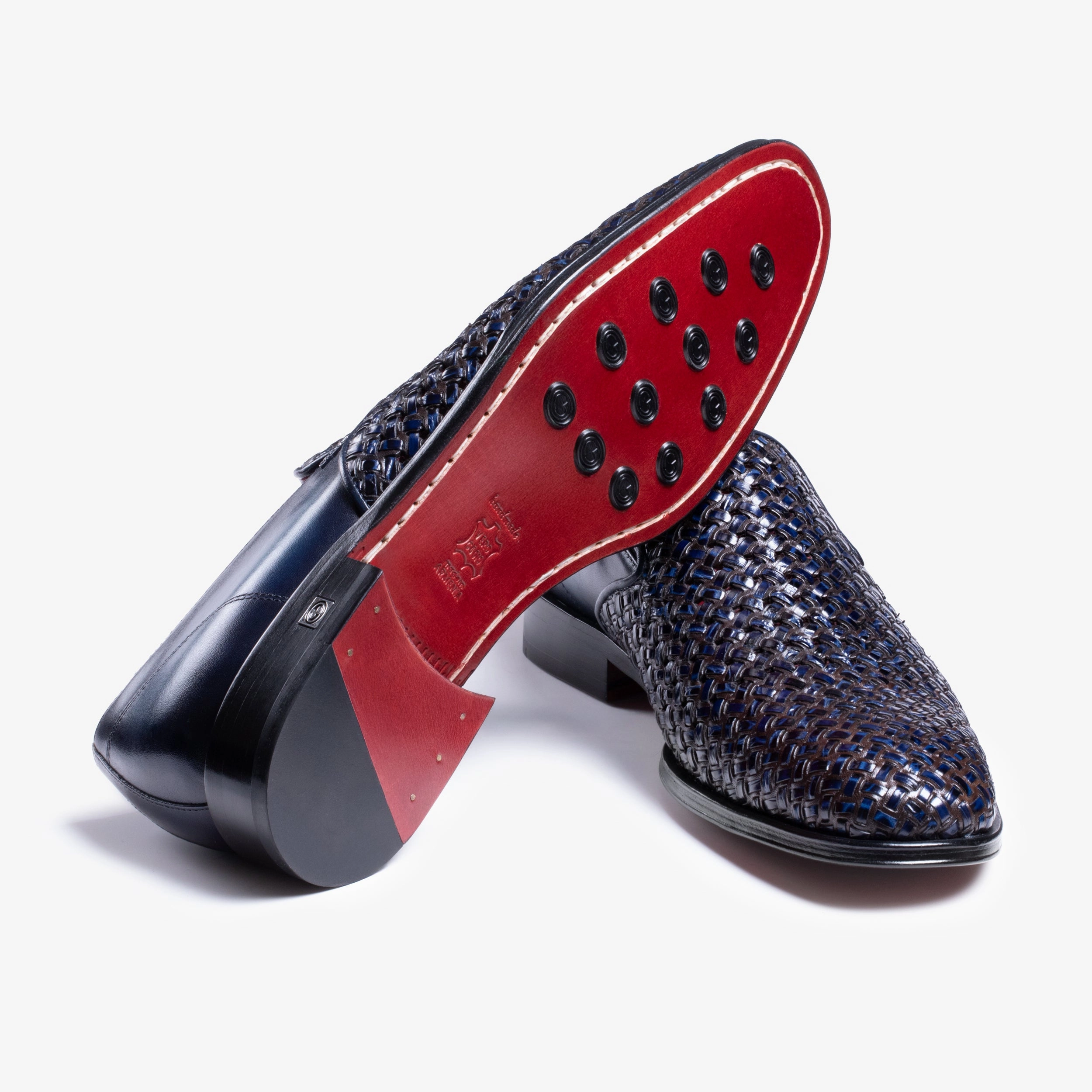 Men's Navy Blue Woven Leather Loafer Tassel Loafers