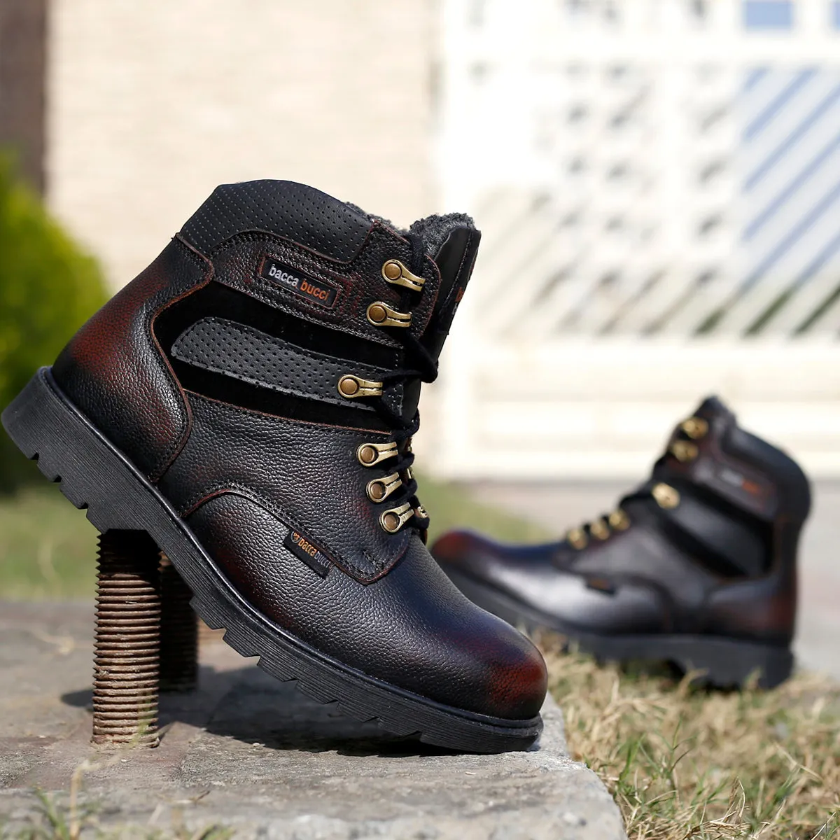 Bacca Bucci Genuine Grain Leather Boots | Snow Boots with 6 Inches Steel Toe Cap Toddler Snow Boots