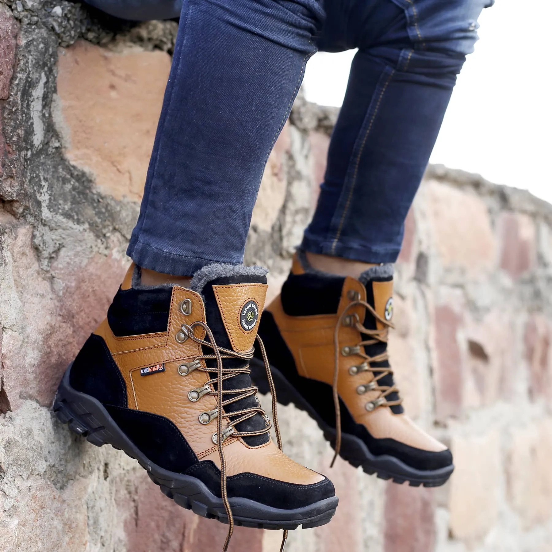 Bacca Bucci Genuine leather Grain Boots with Fur Hiking Shoes Tucson