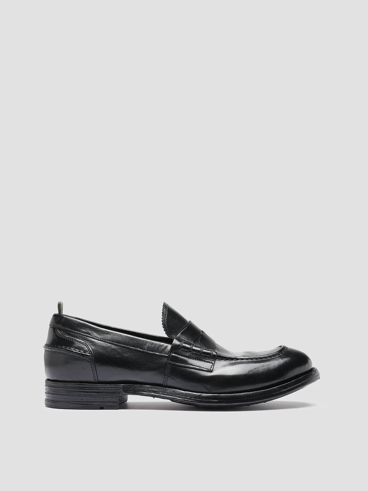 BALANCE 011 - Black Leather Penny Loafers Loafers Square Toe
