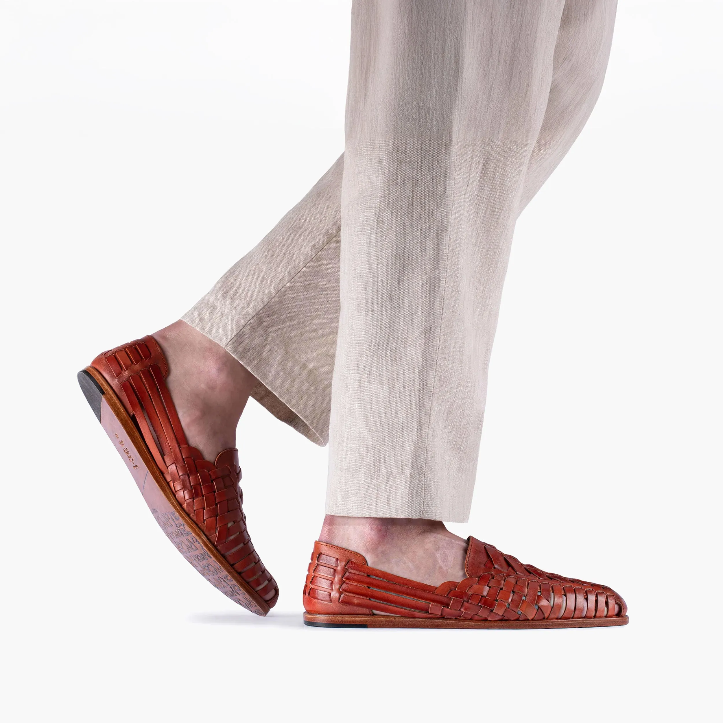 Block Heel Shoes Sandals Men's Brown Leather Huarache Sandal