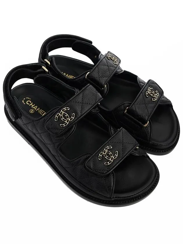 WoMen's CC Logo Velcro Sandals Gold Black Chanel Elephant In Sandals Italian Brainrot