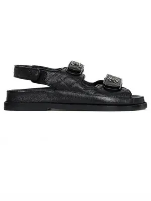 WoMen's CC Logo Velcro Sandals Gold Black Chanel Sandals La Toc