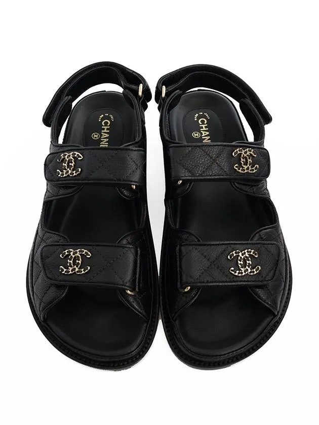 Italian Leather Sandals WoMen's CC Logo Velcro Sandals Gold Black Chanel
