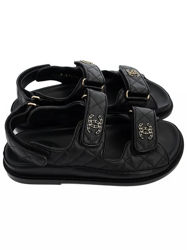 Sandals Caribbean Locations WoMen's CC Logo Velcro Sandals Gold Black Chanel