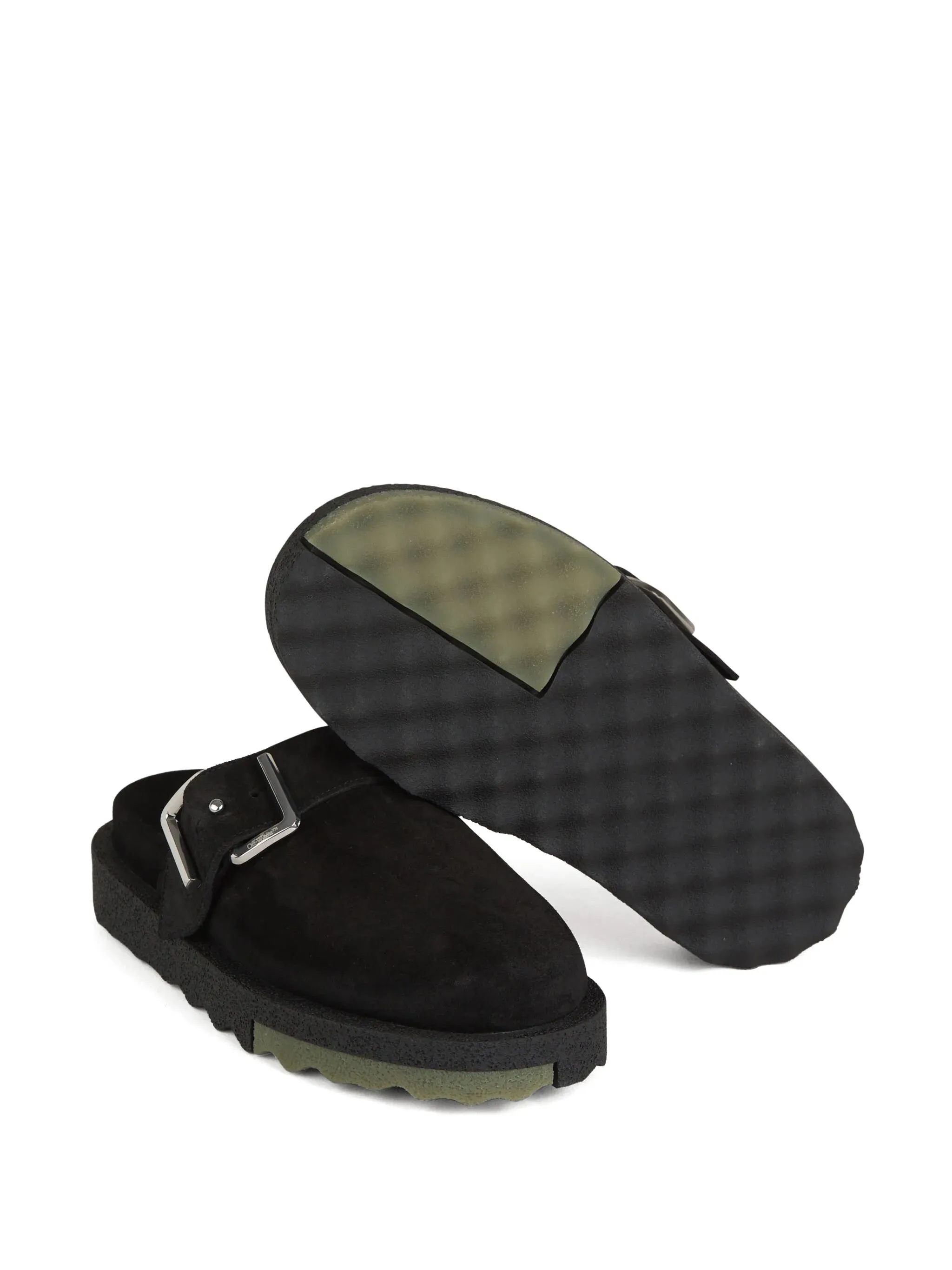Black Buckle Detail Suede Slippers Plush House Slippers