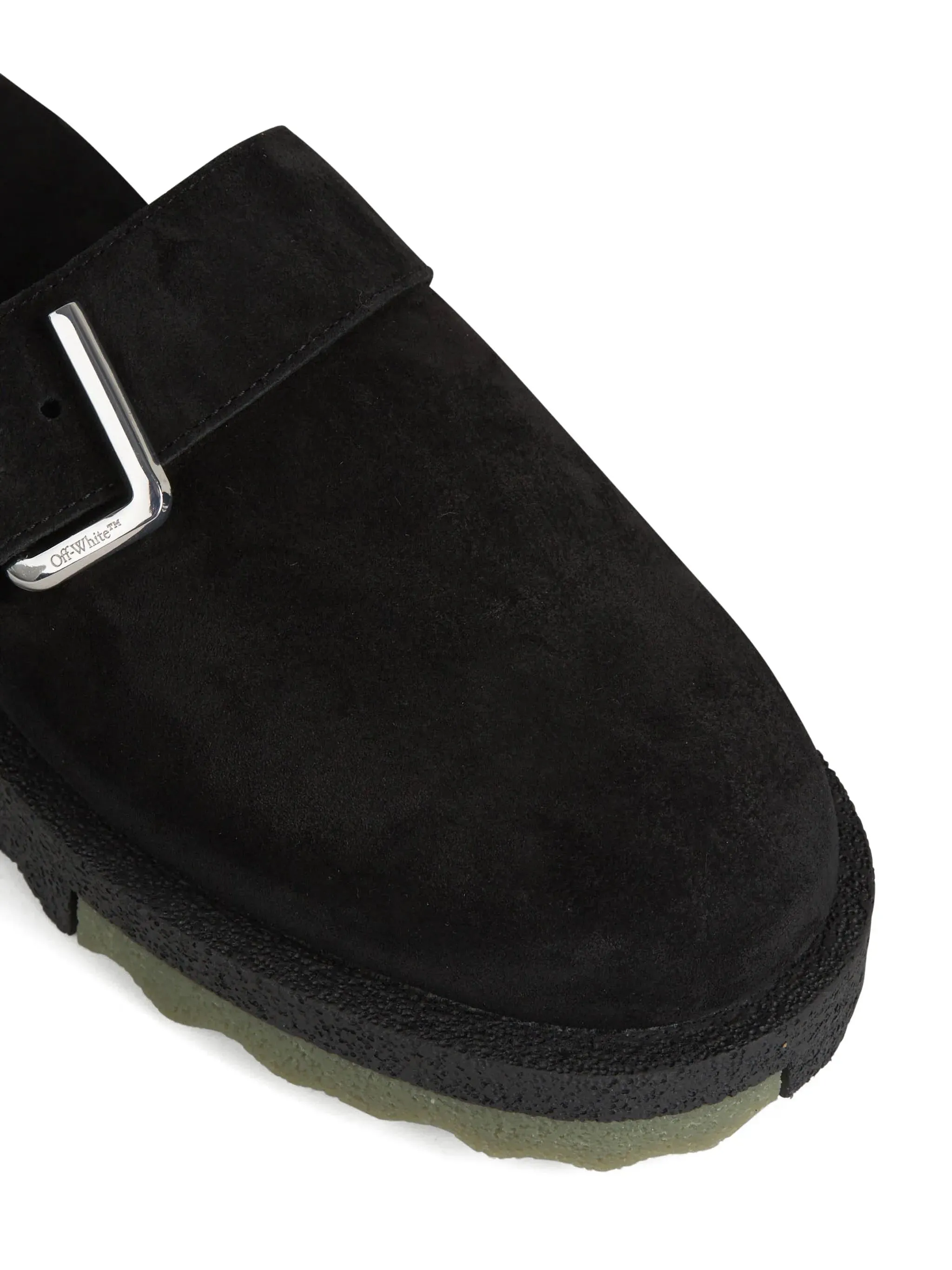Black Buckle Detail Suede Slippers Fuzzy Open Toe Slippers