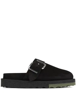Black Buckle Detail Suede Slippers Slippers As Shoes