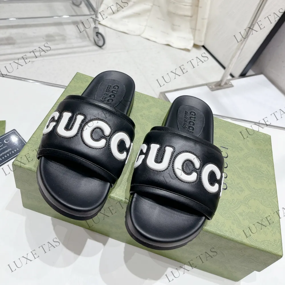 American Made Sandals Black Leather Slide Sandal - Designer Slides & Sandals for Men