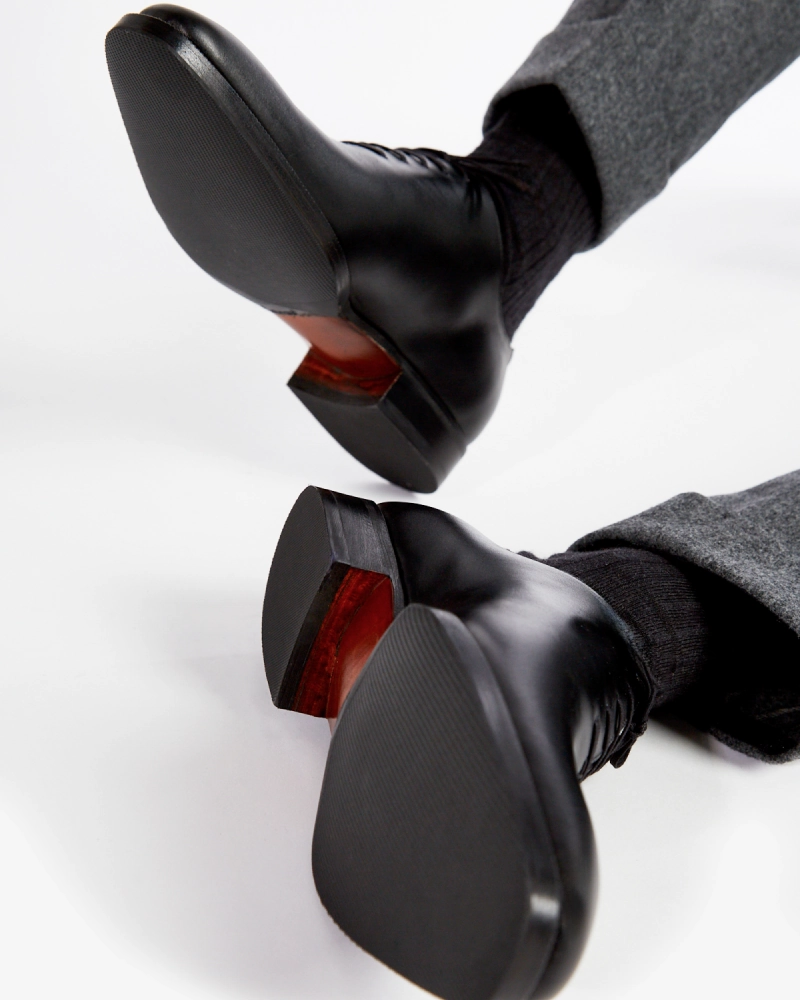 Black Wholecut Oxford Dress Shoe with Rubber Half Soles Unisex Oxfords