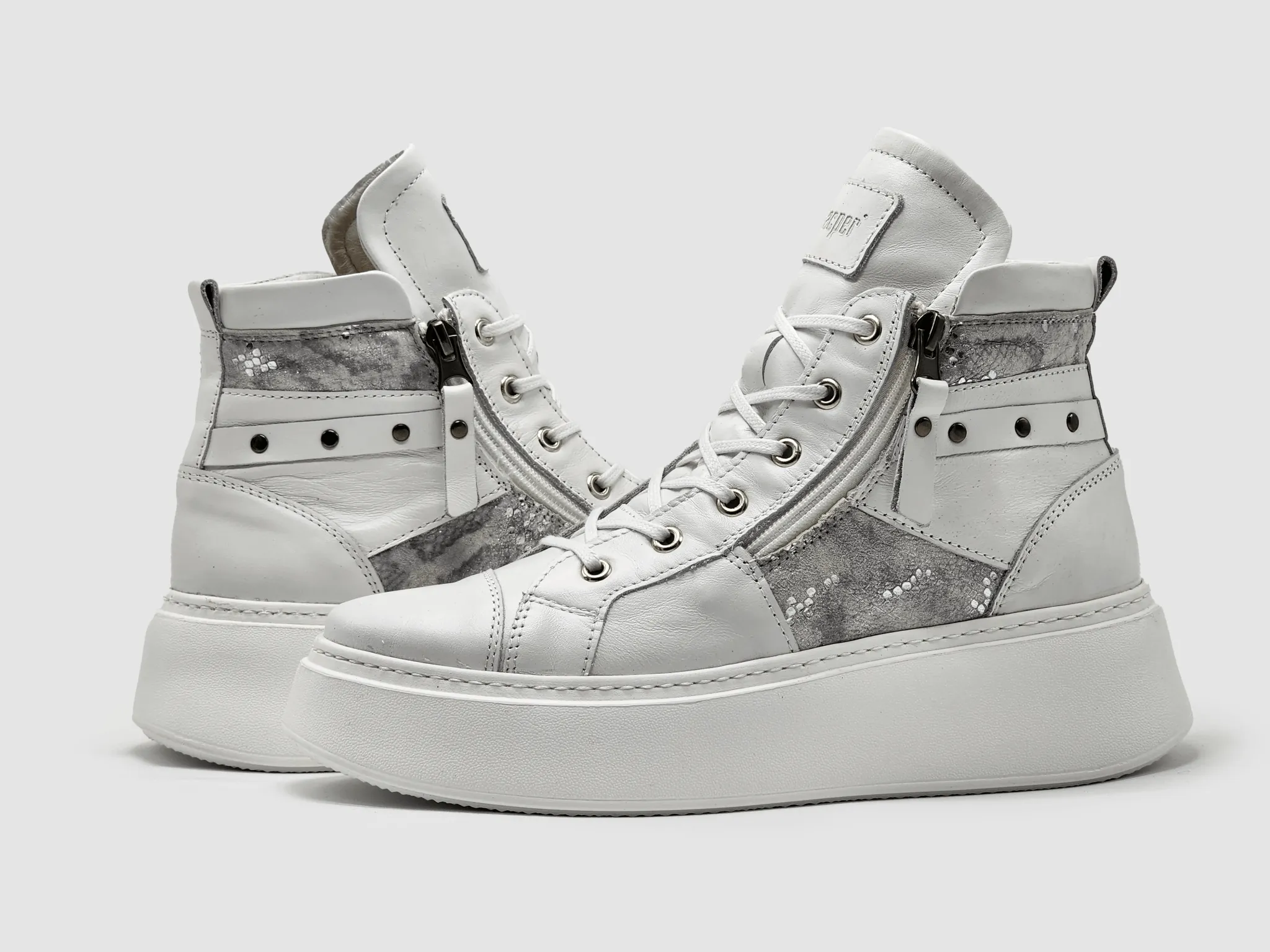 Women's Tall Zip-Up Leather Sneakers - White Officine Creative Sneakers