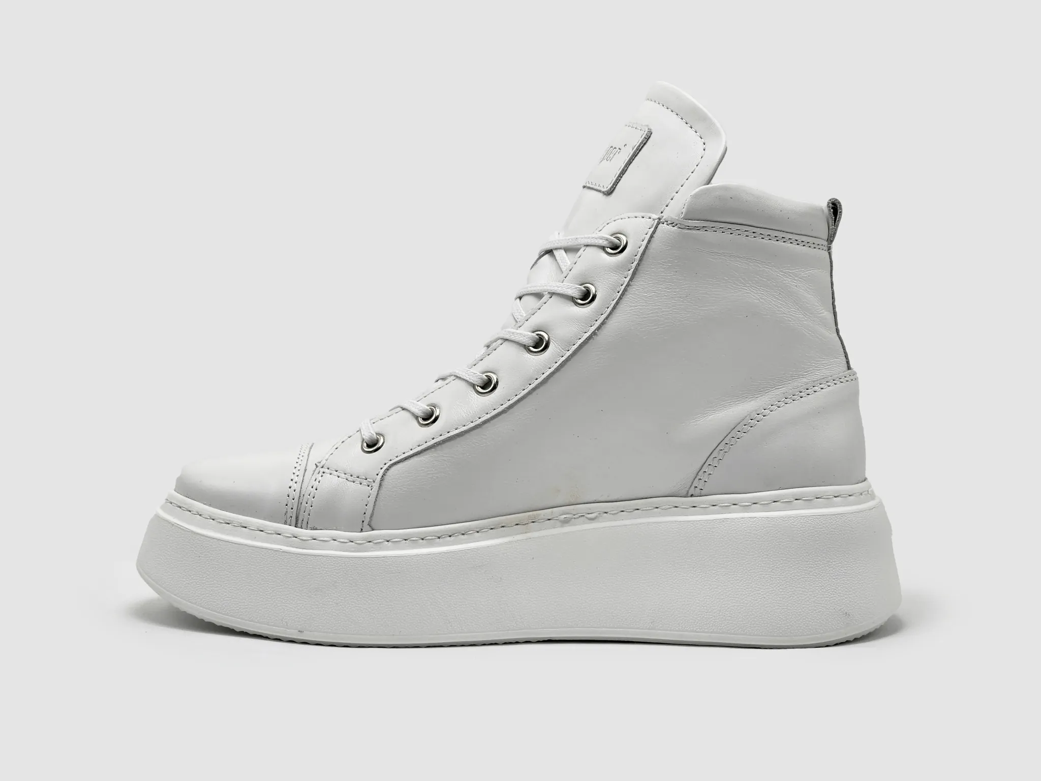 Women's Tall Zip-Up Leather Sneakers - White Sneakers For Casual Wear