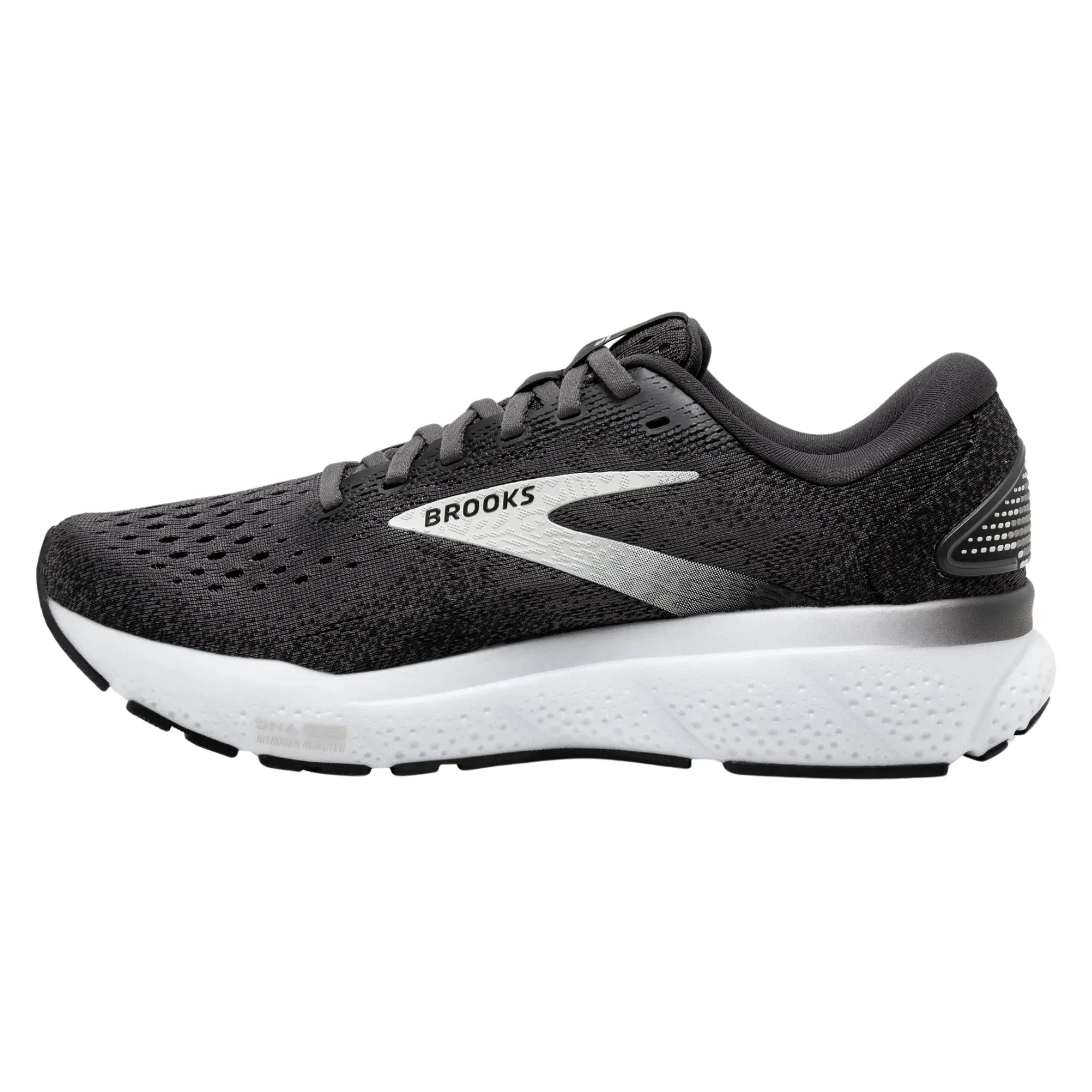 Running Shoe Store Dallas Brooks Men's 110418 090 Ghost 16 Black Grey White Cushion Support Running Shoes (WIDE)