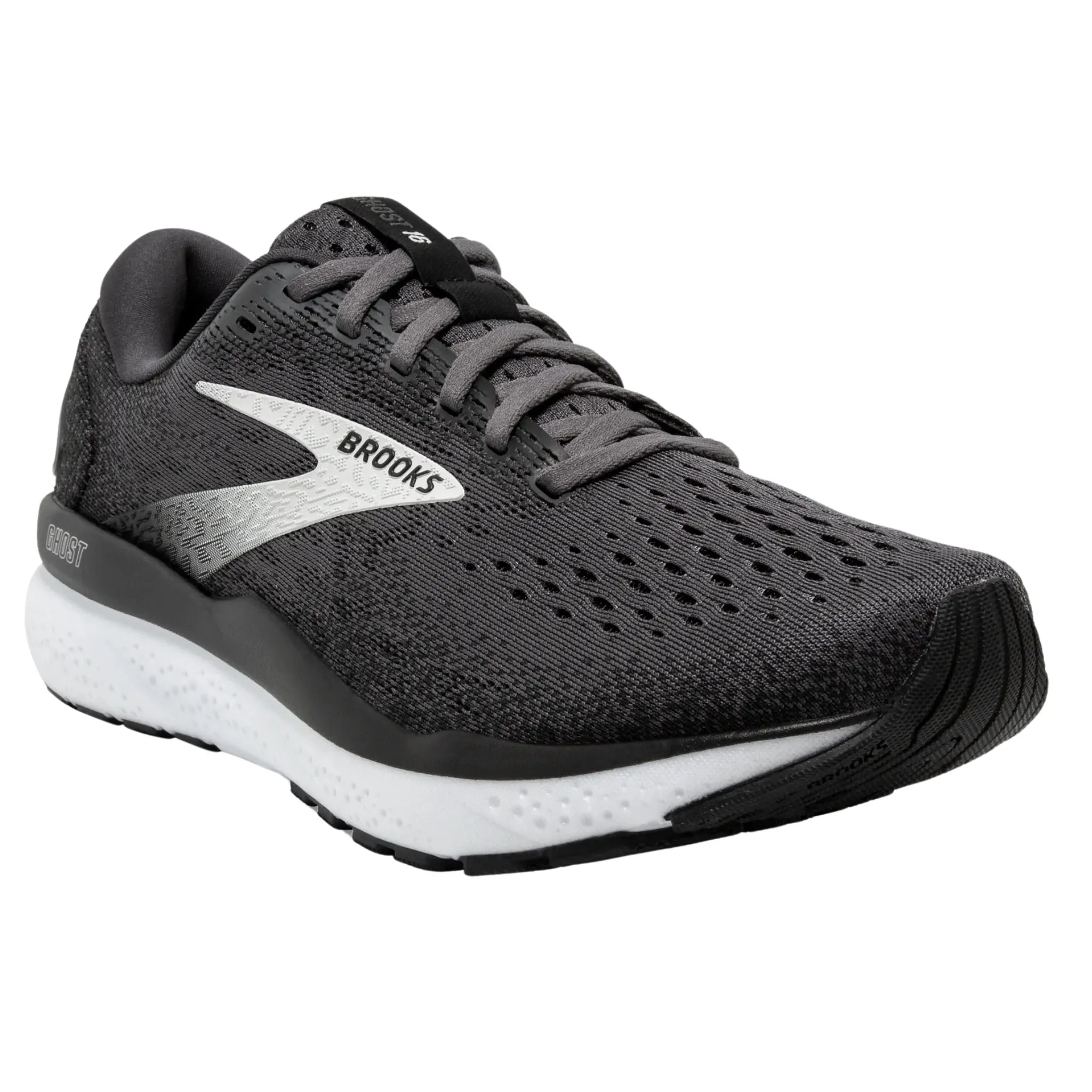 Brooks Men's 110418 090 Ghost 16 Black Grey White Cushion Support Running Shoes (WIDE) Shoes Run True To Size