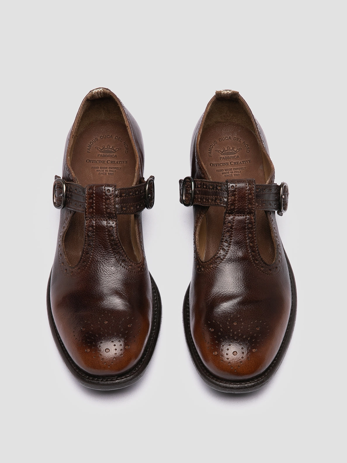 CALIXTE 071 - Dark Brown Leather T-Bar Shoes Brown Wingtip Oxford Shoes