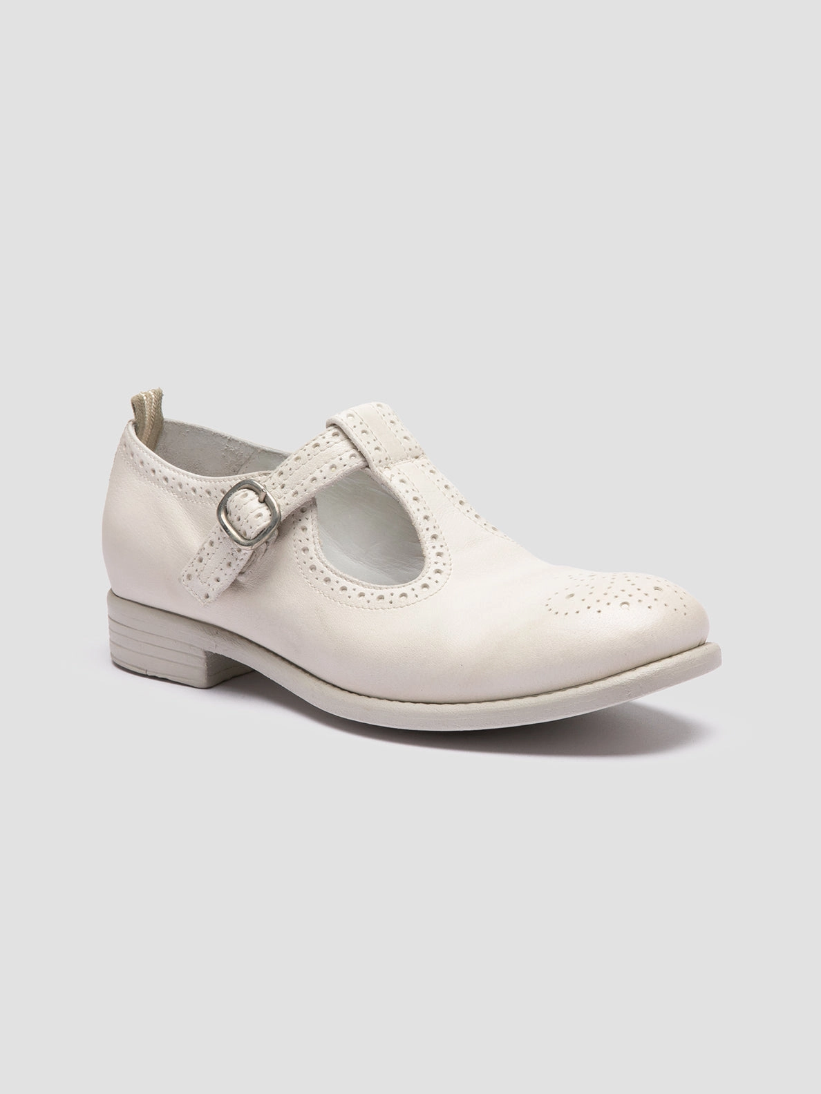 CALIXTE 080 - White Leather T-Bar Shoes Oxfords With Leggings