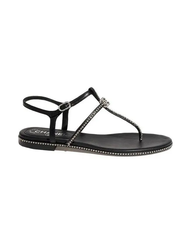 CC Logo Crystal Strap Sandals Black Chanel Sandals Sale Dsw