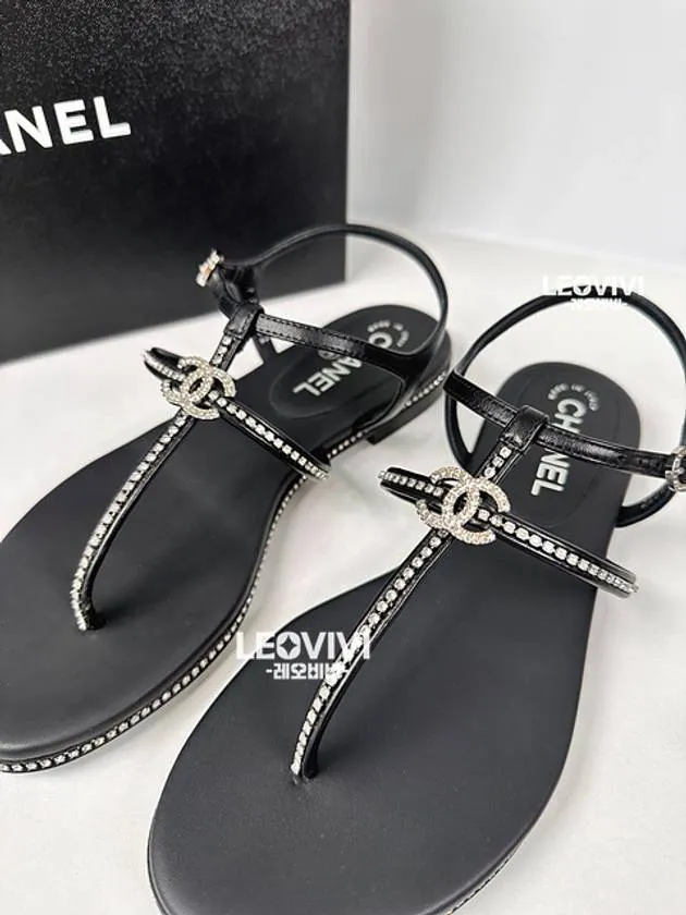 Sandals For Travel CC Logo Crystal Strap Sandals Black Chanel