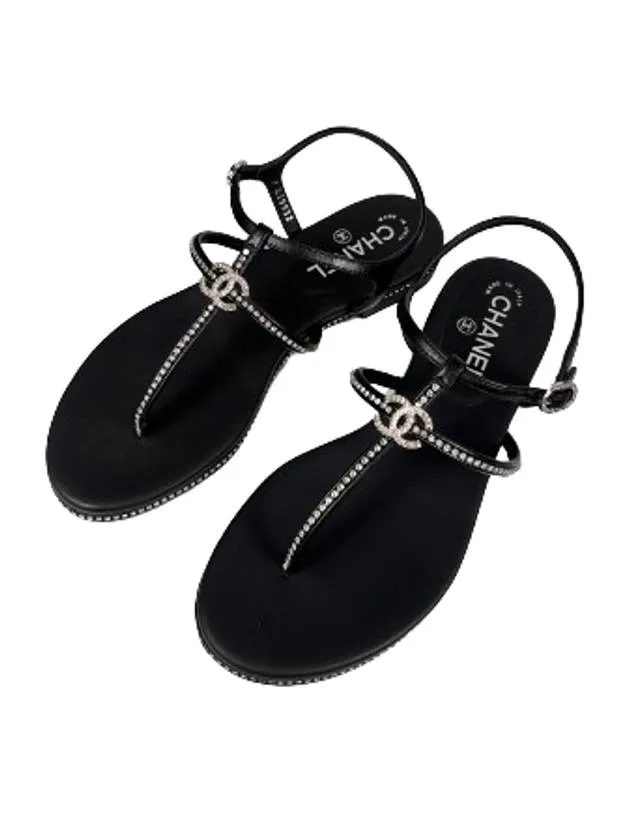 CC Logo Crystal Strap Sandals Black Chanel T Bar Sandals