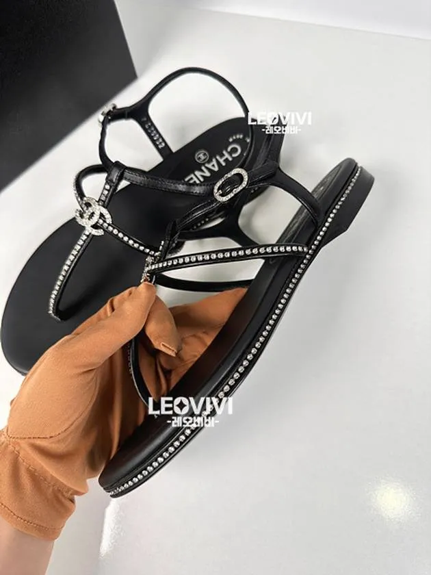 Keene Sandals CC Logo Crystal Strap Sandals Black Chanel