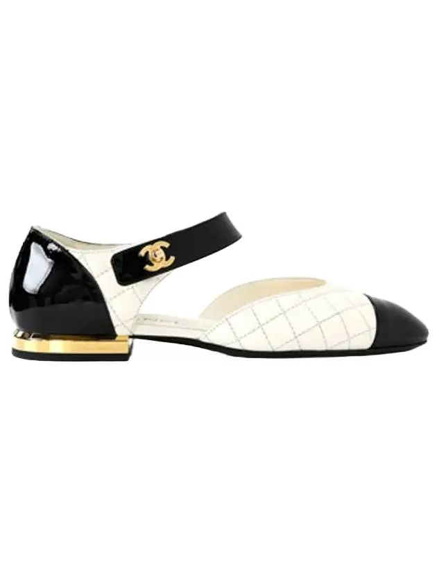 CC Logo Mary Jane Flat Black White Chanel Women Flat Leather Shoes