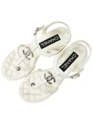 CC Logo Quilted Sandals White Chanel Sandals Rewards