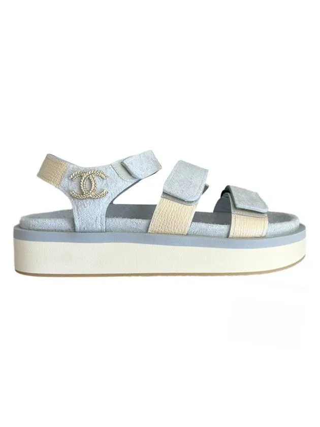 Sandals La Toc CC Logo Suede Velcro Sandals Blue Chanel