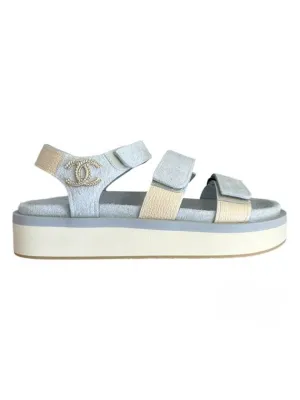 Tea Gardner Sandals CC Logo Suede Velcro Sandals Blue Chanel
