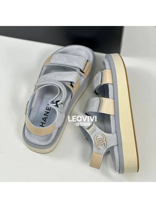 CC Logo Suede Velcro Sandals Blue Chanel Lime Sandals