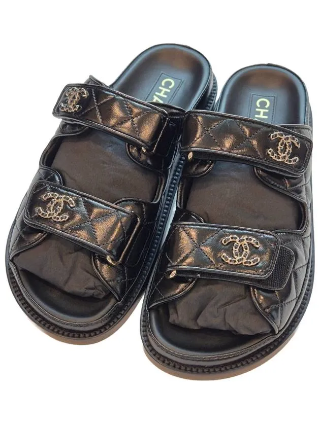 Leather Sandals CC Logo Velcro Sandals Black Chanel