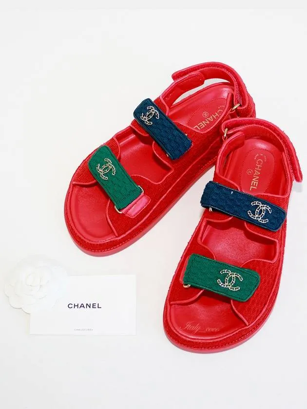 CC Logo Velcro Sandals Red Chanel Sandals Good For Arch Support