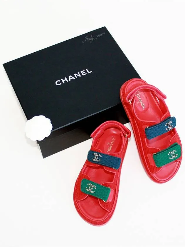Hiking Sandals With Arch Support CC Logo Velcro Sandals Red Chanel