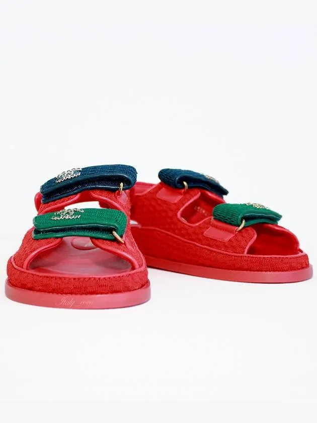Sandals Barbados Location Map CC Logo Velcro Sandals Red Chanel