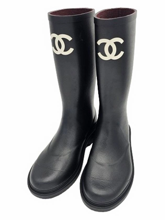 Black High Heel Shoe Boots CC Logo Caoutchouc Rain Boots Black Chanel