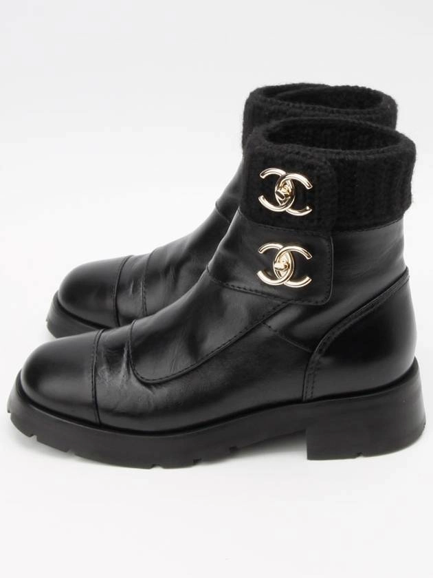 Waterproof Leather Boots CC turn lock knitting angle boots 1148hv Chanel