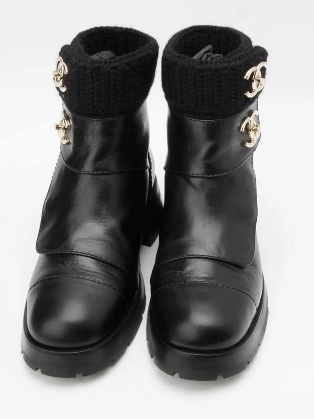 Leather Cowgirl Boots CC turn lock knitting angle boots 1148hv Chanel