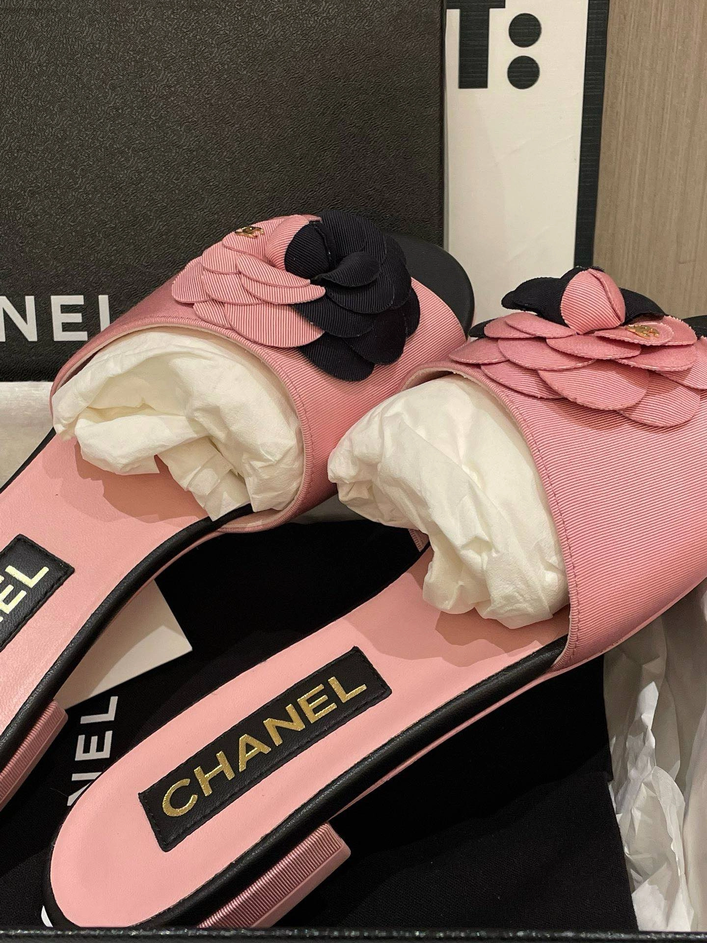 Chanel Camellia Slippers Pink Slide Sandals Bomba Sunday Slippers