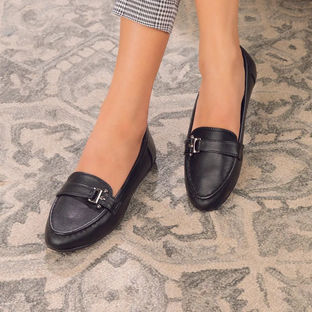 The Lativa Black Women's Dress Loafers Tresmode Square Toe Penny Loafers
