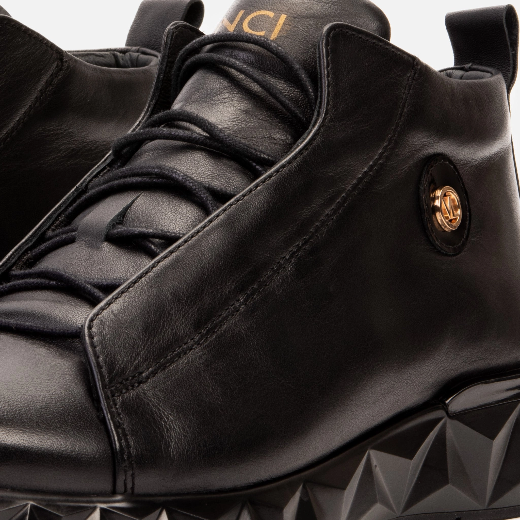 Platform Over The Knee Boots The Vertex Black Leather Men's Sneaker