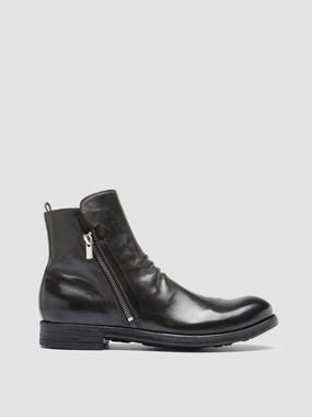 CHRONICLE 042 - Grey Leather Ankle Boots Pointed Toe Heel Boots