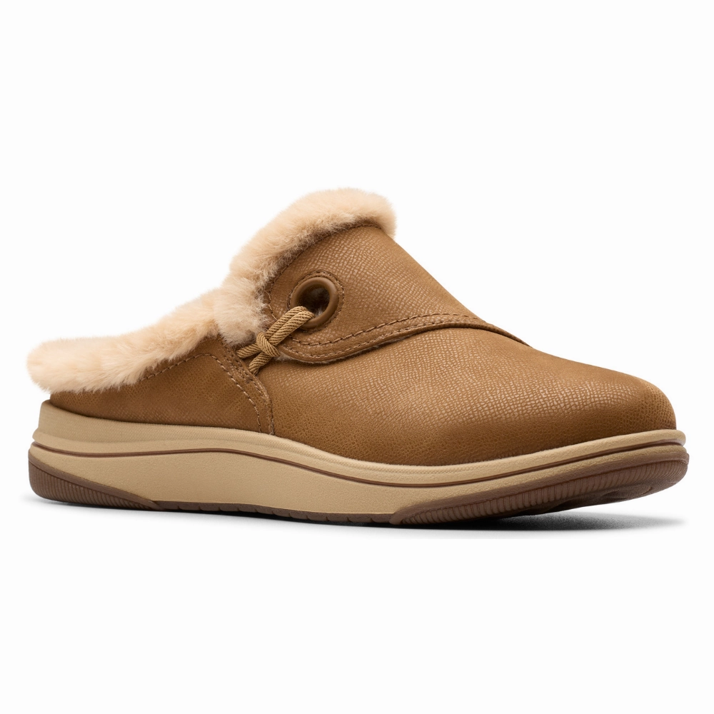 Shoes Slippers Clarks Breeze Myth Dark Tan Clog (Women's)