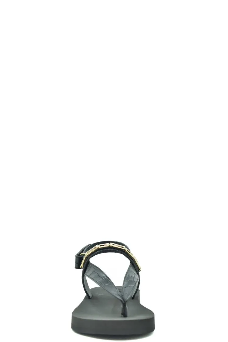 Black Leather Sandals With Crocodile-Texture Straps Best Trekking Sandals